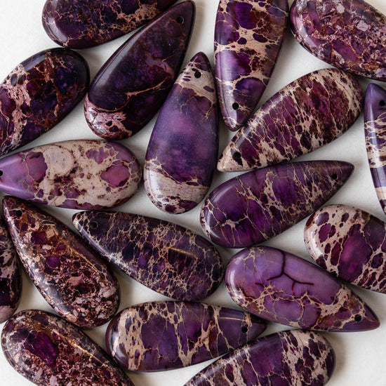 13x35mm Impression Jasper Teardrops - Purple - 2 Beads