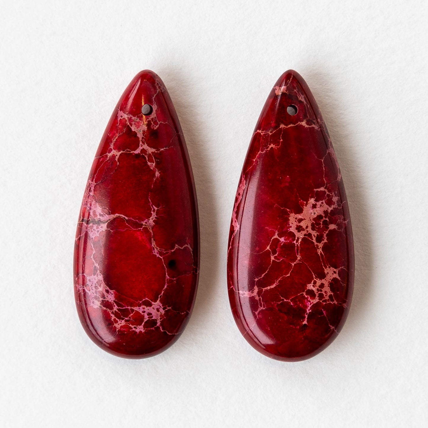 13x35mm Impression Jasper Teardrops - Red - 2 Beads