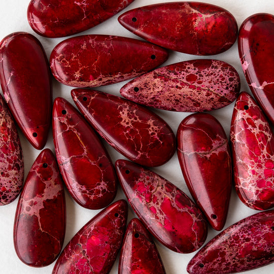 13x35mm Impression Jasper Teardrops - Red - 2 Beads