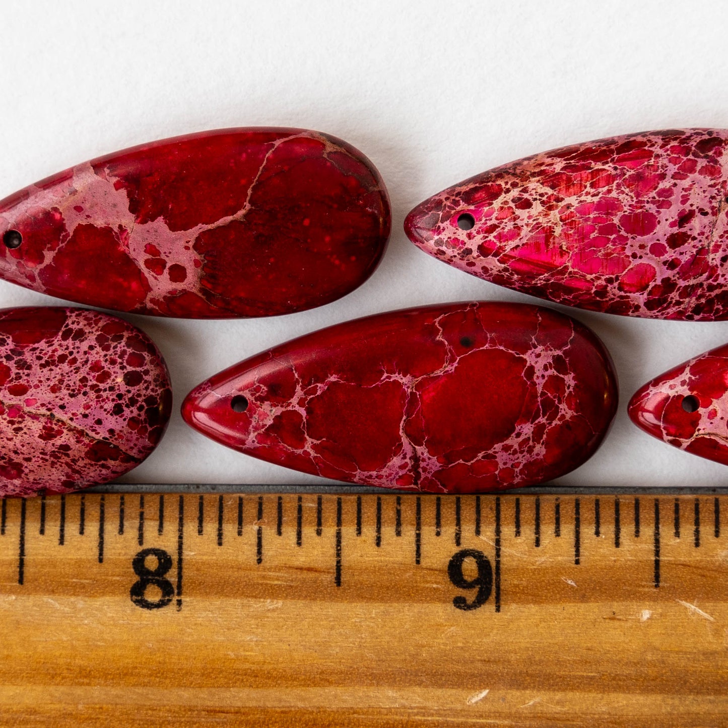 13x35mm Impression Jasper Teardrops - Red - 2 Beads