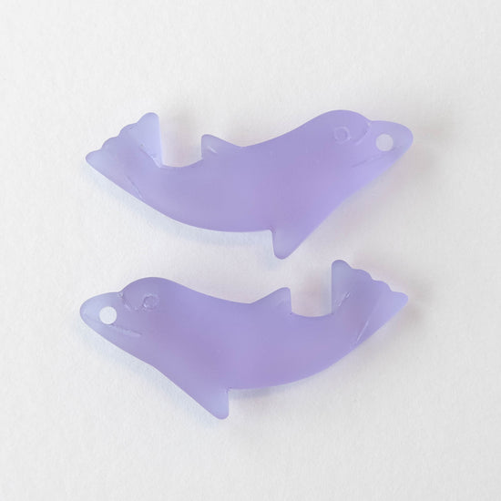 Frosted Glass Dolphin Pendant - Lavender- 4 Beads