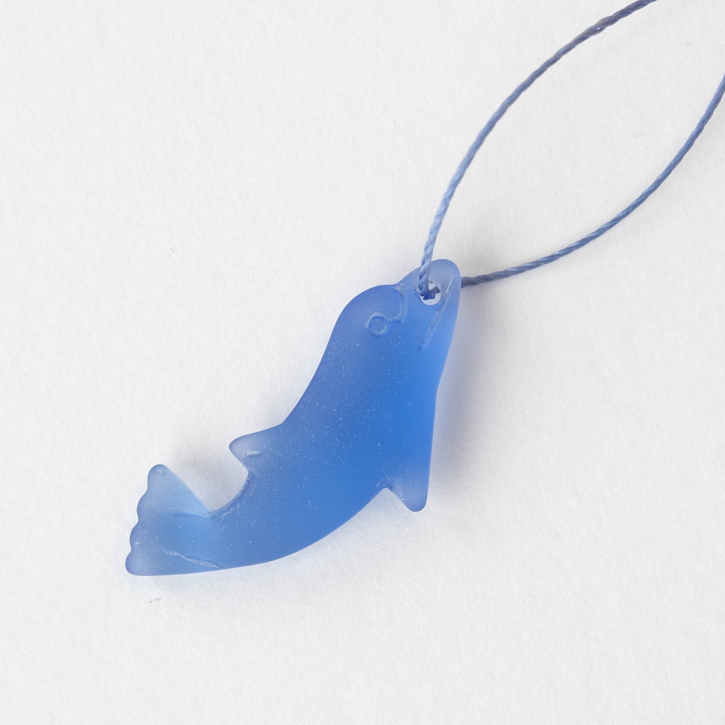 Frosted Glass Dolphin Pendant - Light Sapphire Blue- 4 Beads