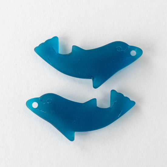 Frosted Glass Dolphin Pendant - Teal - 4 Beads