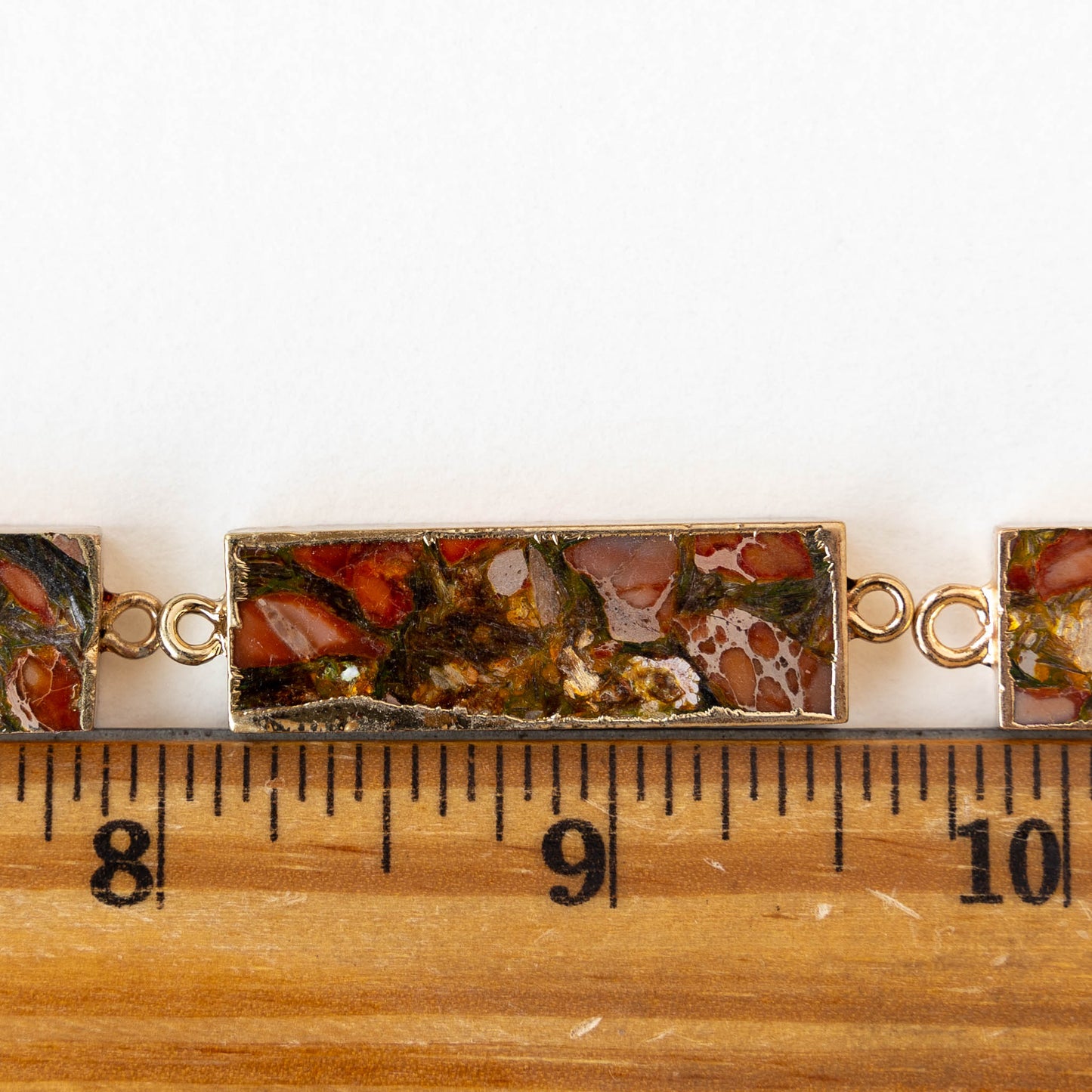 11x36mm Reconstructed Impression Jasper Rectangle Connector Link - Orange and Brown - 1 Piece