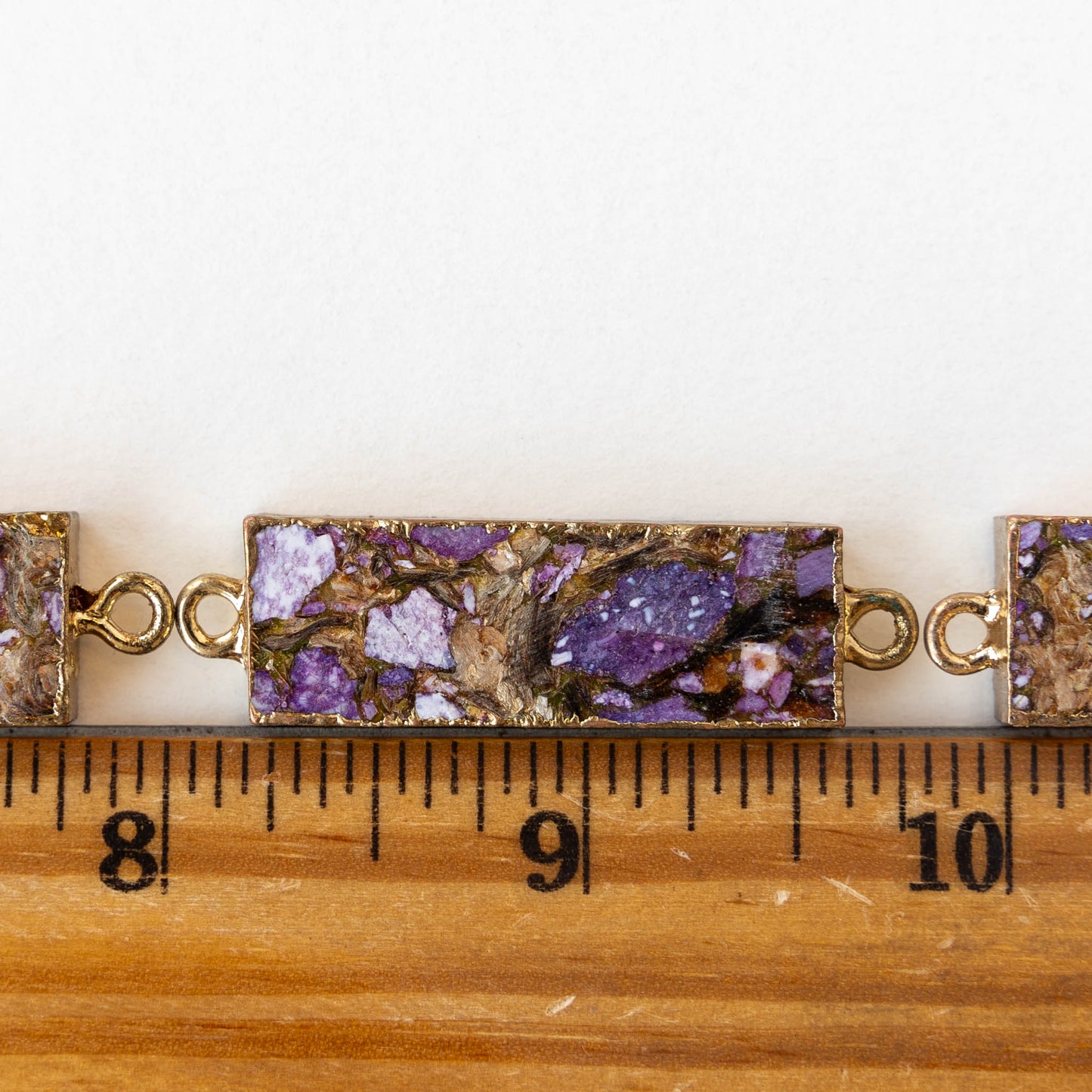 11x36mm Reconstructed Impression Jasper Rectangle Connector Link - Purple - 1 Piece