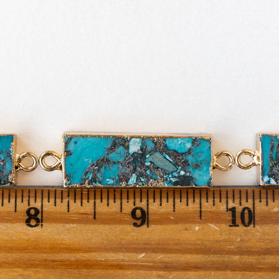 11x36mm Reconstructed Impression Jasper Rectangle Connector Link - Turquoise - 1 Piece