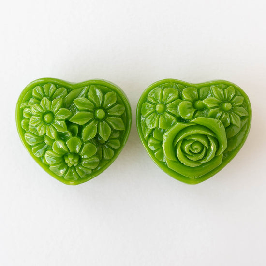 36x39mm Resin Heart Bead - Opaque Green - 1 Heart