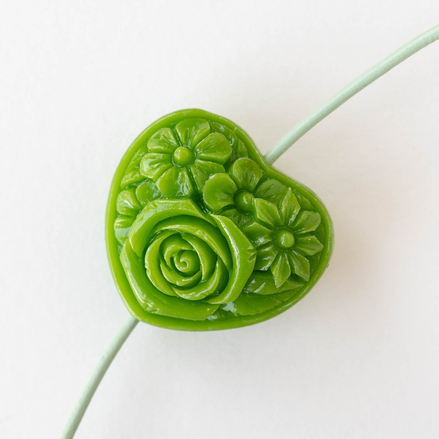 36x39mm Resin Heart Bead - Opaque Green - 1 Heart