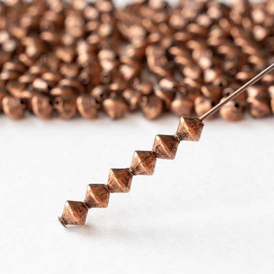 3mm Metal Bicone Beads - Antiqued Copper - 20 beads