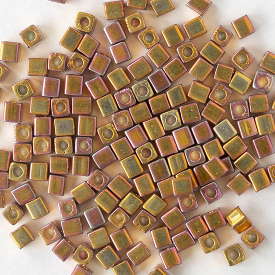 3mm Miyuki Cube Beads - Metallic Gold Iris - Choose Amount