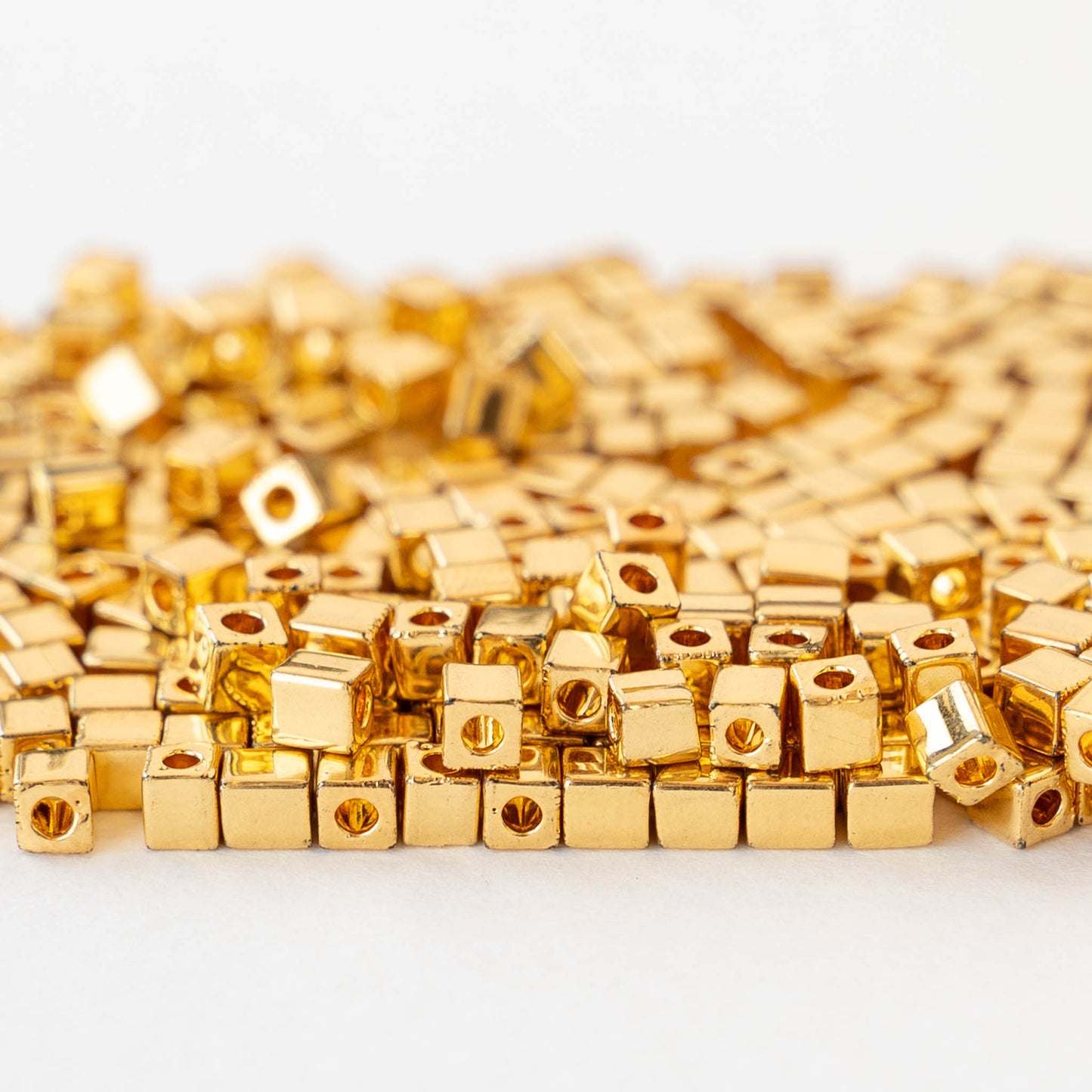 3mm Miyuki Cube Beads - 24K Gold Plated - 5 grams