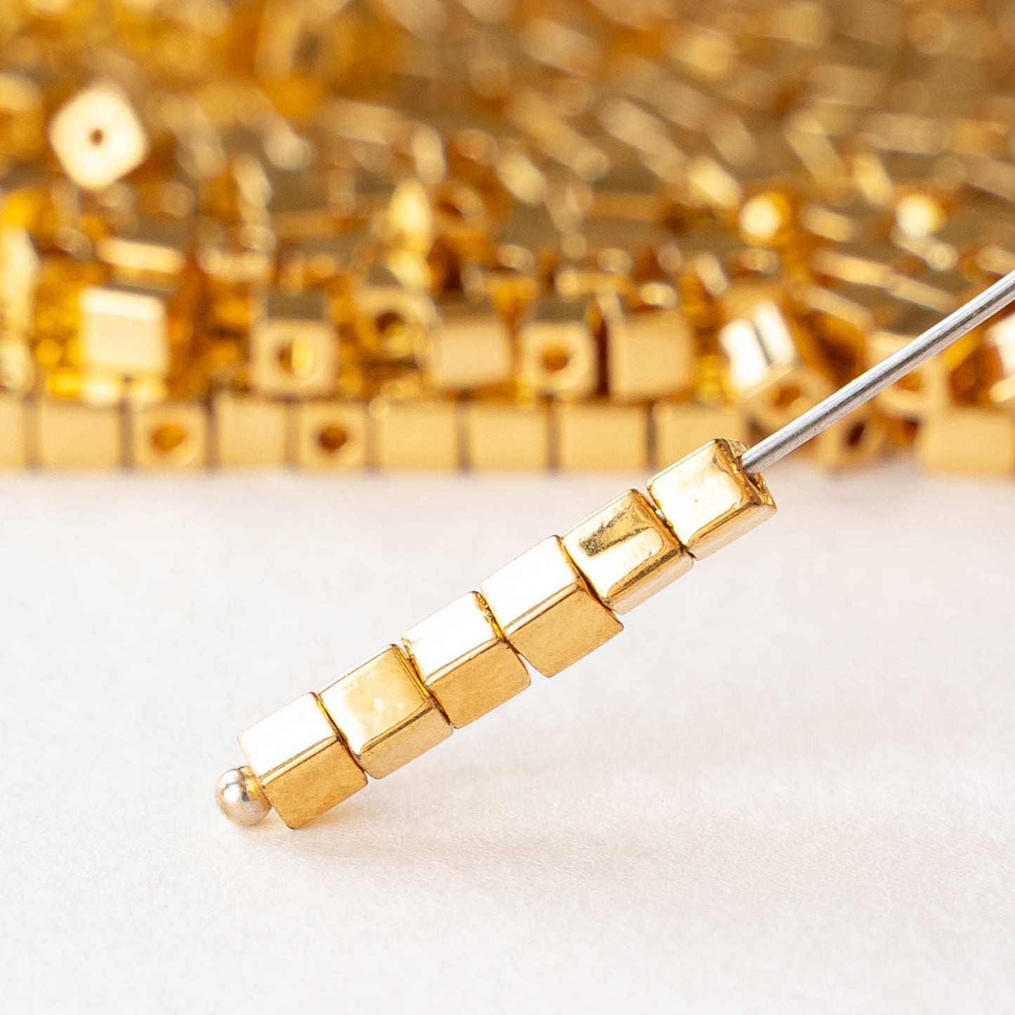 3mm Miyuki Cube Beads - 24K Gold Plated - 5 grams