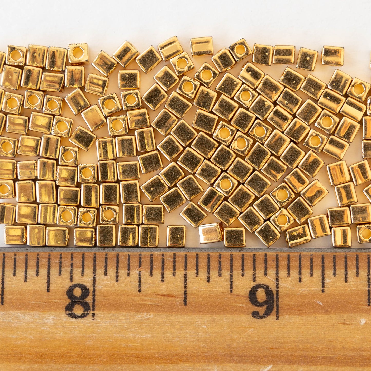 3mm Miyuki Cube Beads - 24K Gold Plated - 5 grams