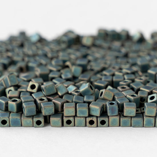 3mm Miyuki Cube Beads - Matte Metallic Patina Iris - 10 or 30 grams