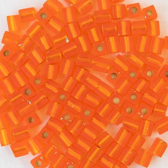 3mm Miyuki Cube Beads - Silver Lined Matte Orange - 20 grams