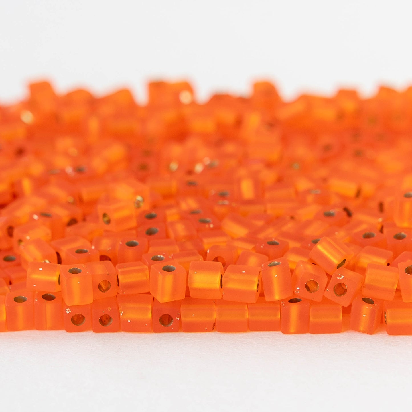 3mm Miyuki Cube Beads - Silver Lined Matte Orange - 20 grams