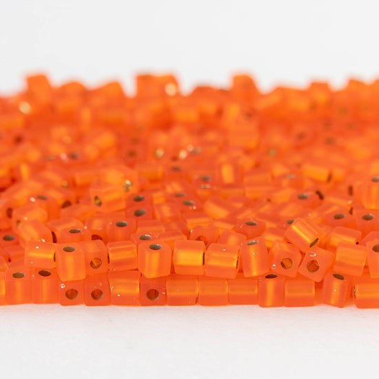 3mm Miyuki Cube Beads - Silver Lined Matte Orange - 20 grams