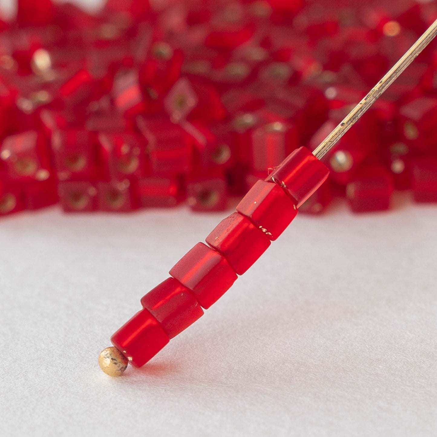 3mm Miyuki Cube Beads  - Silver Lined Matte Red - 20 grams