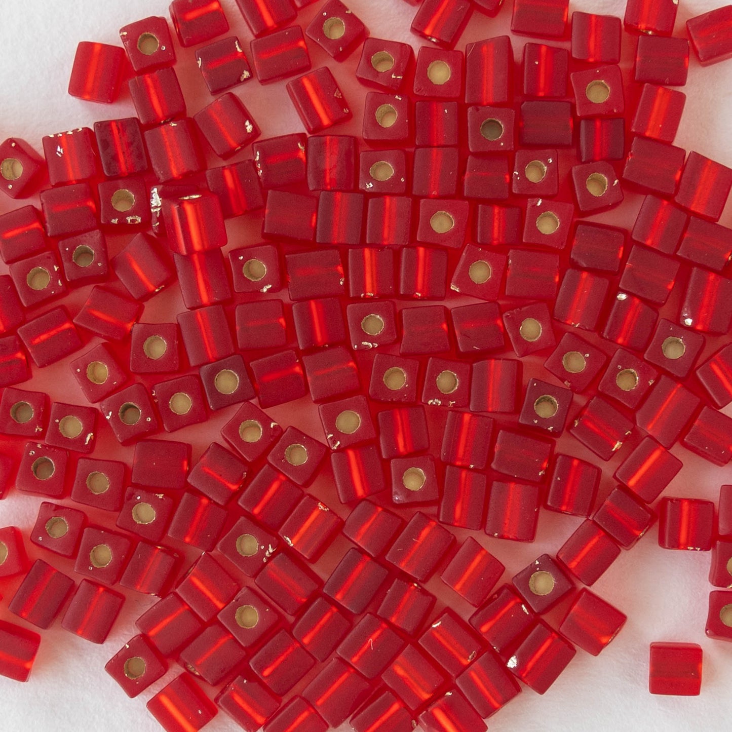 3mm Miyuki Cube Beads  - Silver Lined Matte Red - 20 grams