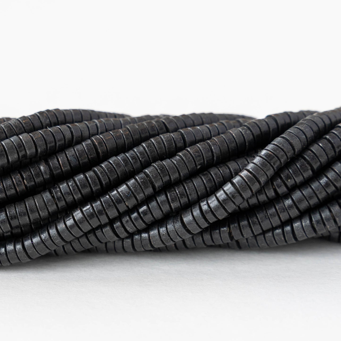 1x3mm Mini Metal Heishi Beads - Black Brass - 100 Beads