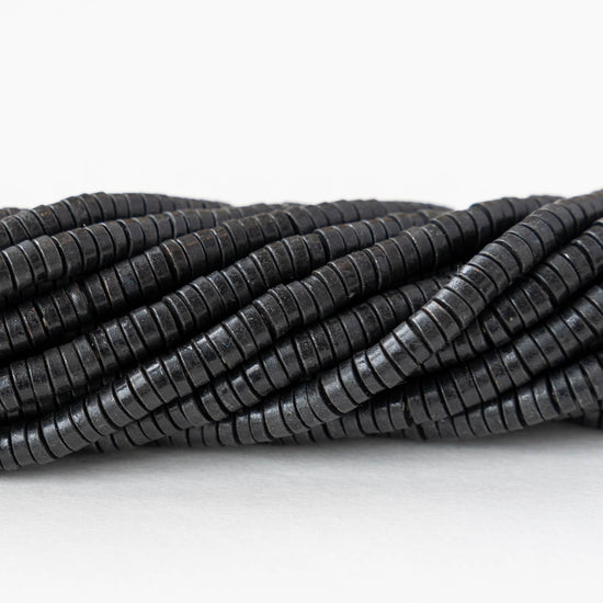 1x3mm Mini Metal Heishi Beads - Black Brass - 100 Beads