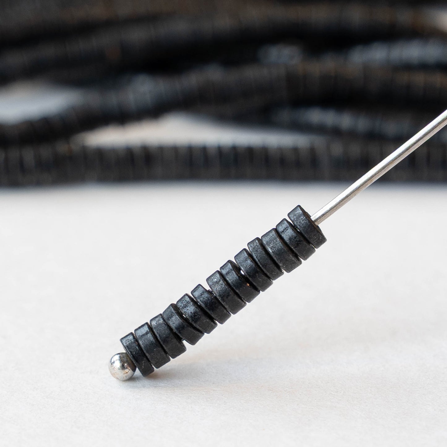 1x3mm Mini Metal Heishi Beads - Black Brass - 100 Beads