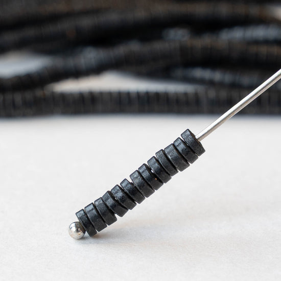 1x3mm Mini Metal Heishi Beads - Black Brass - 100 Beads