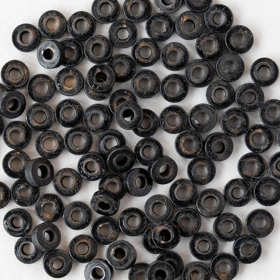 1x3mm Mini Metal Heishi Beads - Black Brass - 100 Beads