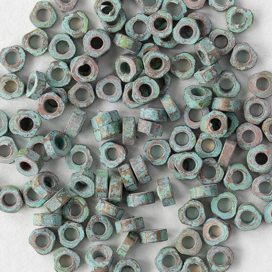 3mm Metal Heishi Beads - Green Patina - 100 Beads