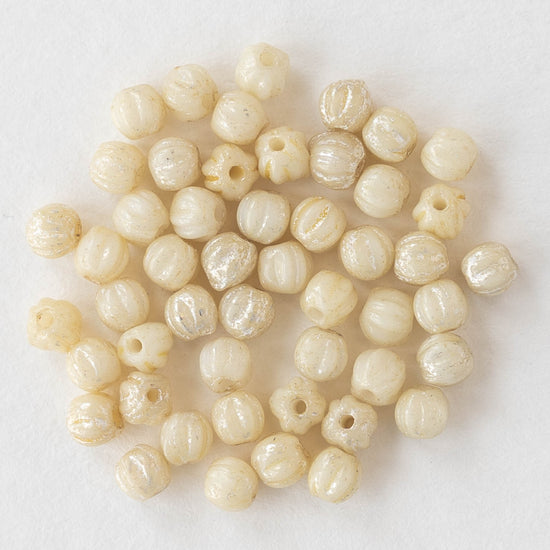 3mm Melon Beads - Opaque Ivory With a Mercury Finish - 100 Beads
