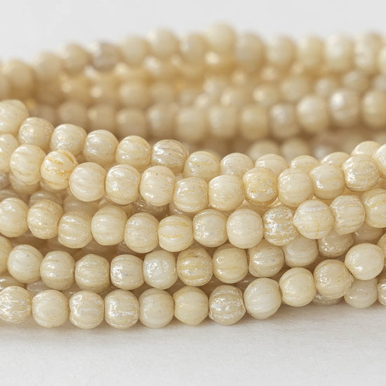 3mm Melon Beads - Opaque Ivory With a Mercury Finish - 100 Beads
