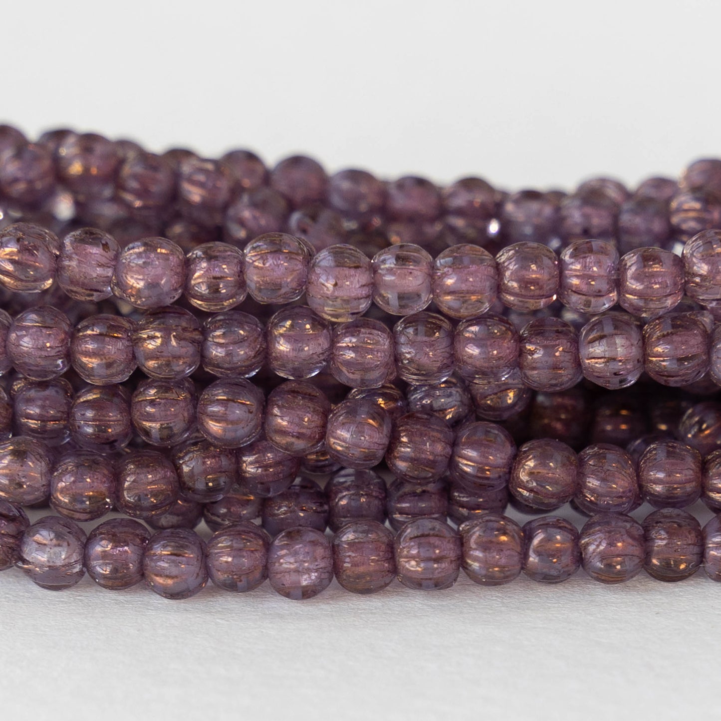 3mm Melon Bead - Violet with Gold Wash - 50 Beads