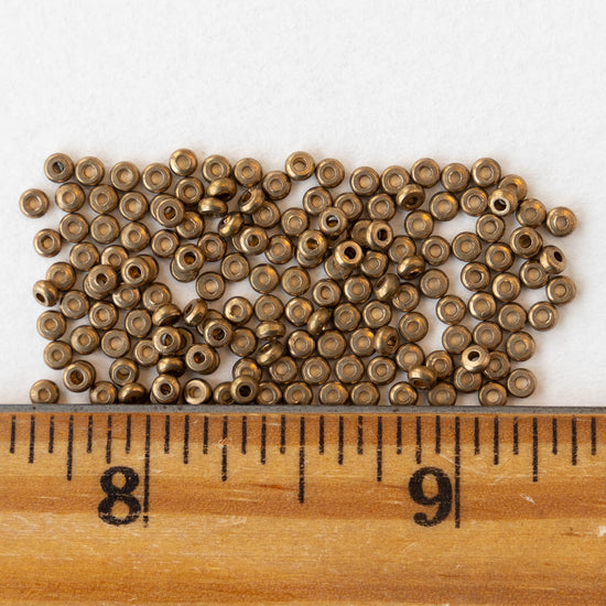 3mm Metal Rondelle Beads - Brass - 6 inches ~120 beads