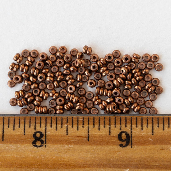 3mm Metal Rondelle Beads - Copper - 6 inches ~120 beads