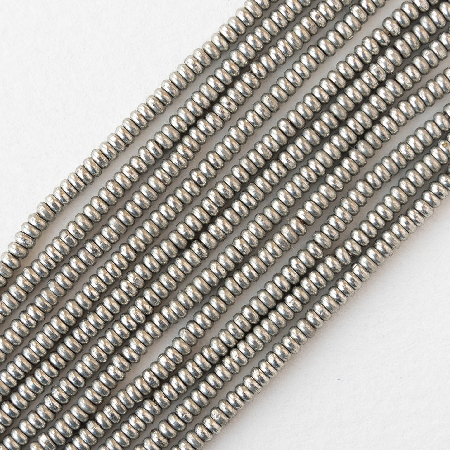 3mm Metal Rondelle Beads - Silver - 6 inches ~120 beads