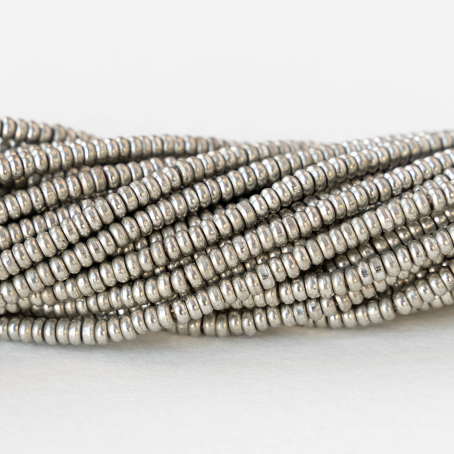 3mm Metal Rondelle Beads - Silver - 6 inches ~120 beads