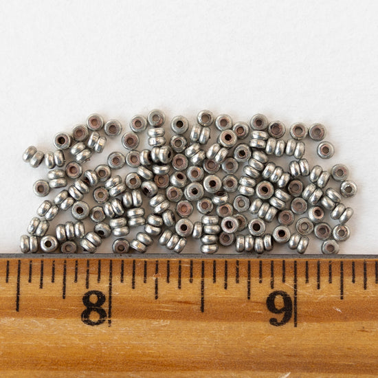 3mm Metal Rondelle Beads - Silver - 6 inches ~120 beads