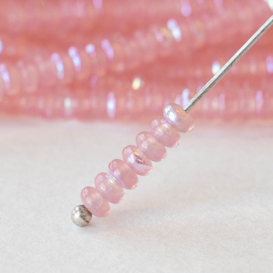 3mm Rondelle Beads - Milky Pink AB Aurora Borealis - 100 Beads