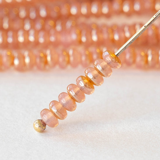3mm Rondelle Beads - Milky Peach Pink Celsian - 100 Beads
