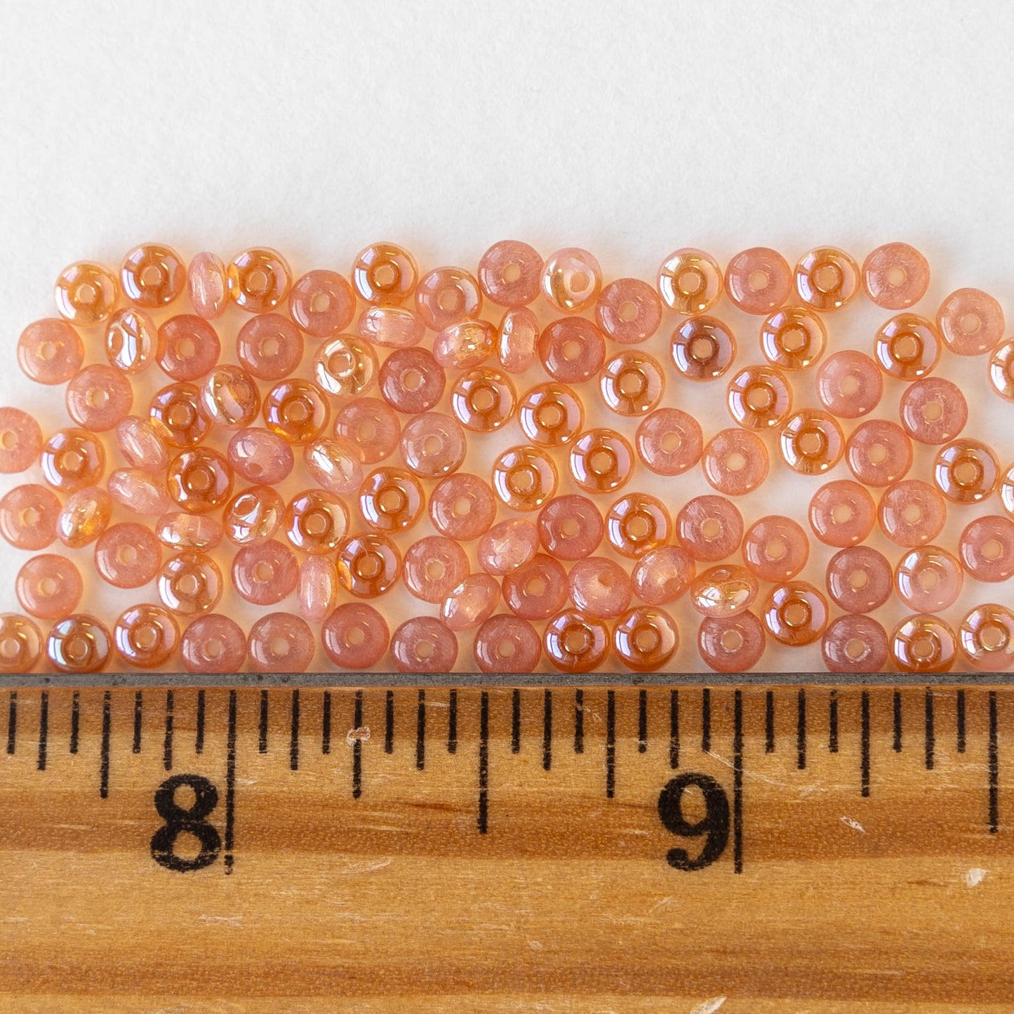 3mm Rondelle Beads - Milky Peach Pink Celsian - 100 Beads