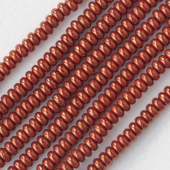 3mm Rondelle Beads - Red with Gold Luster - 100 Beads