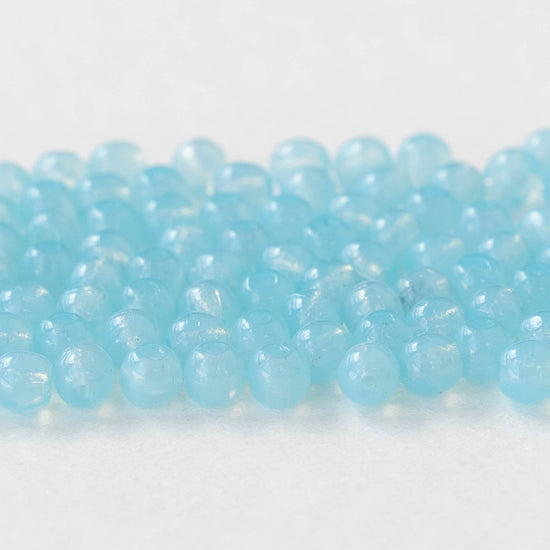 3mm Round Glass Beads - Opaline Aqua - 120