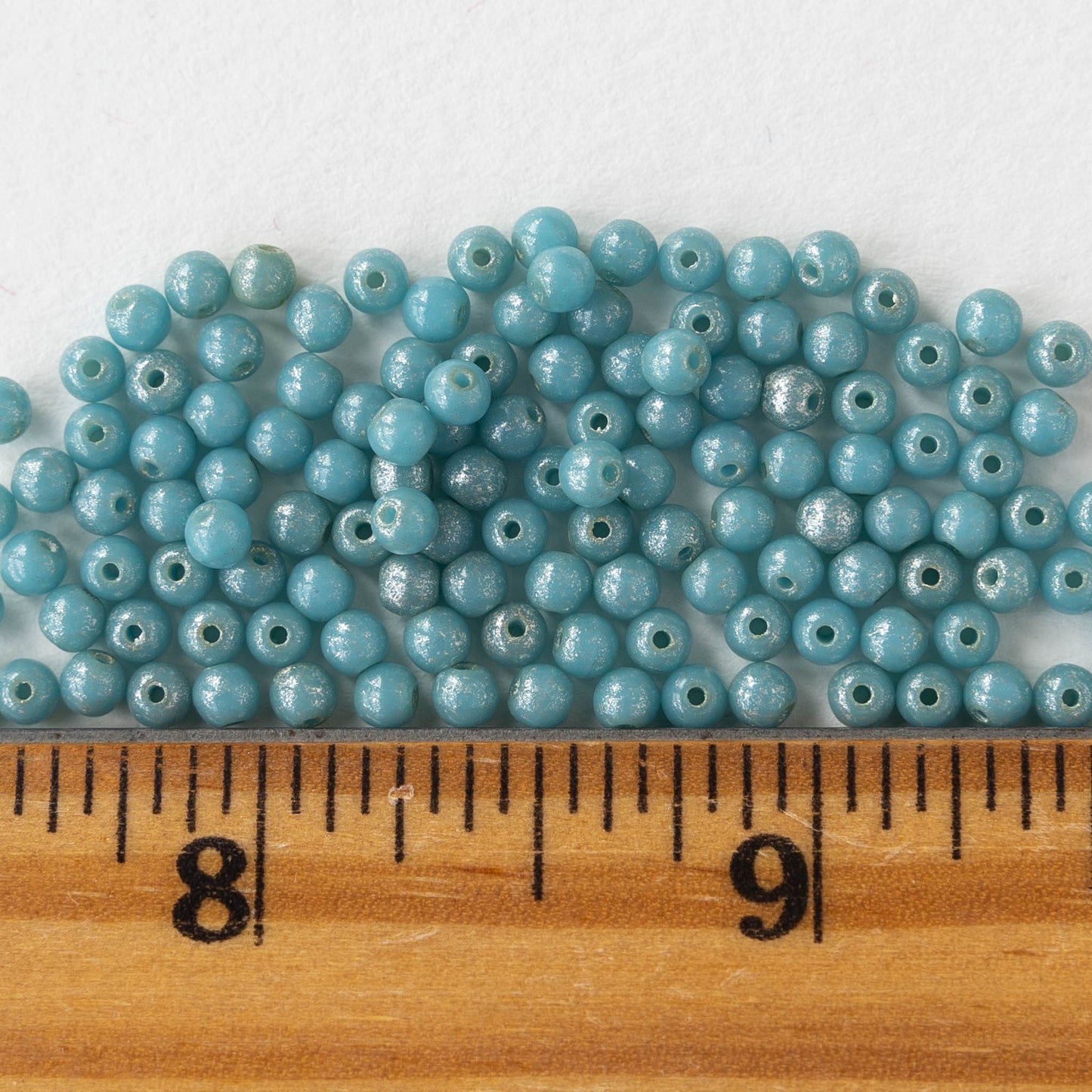 3mm Round Glass Beads - Light Blue with Silver Dust - 120 Beads