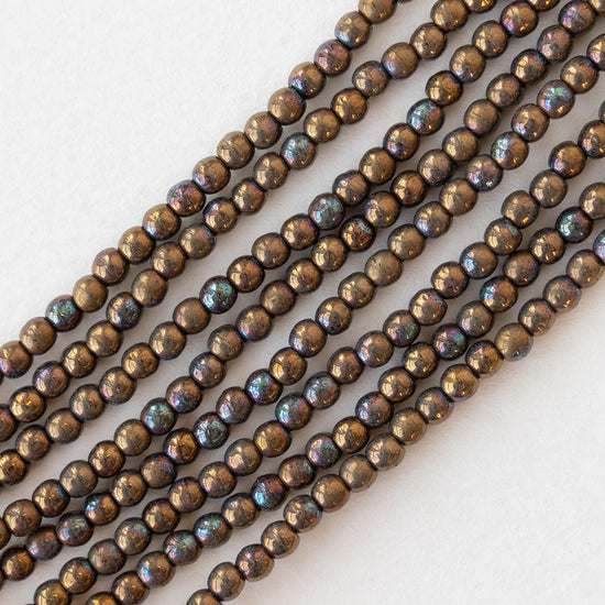 3mm Round Glass Beads - Opaque Oxidized Bronze Clay - 100 Beads