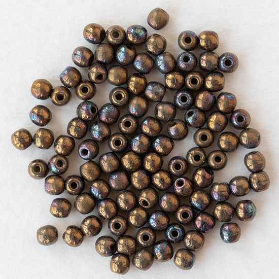 3mm Round Glass Beads - Opaque Oxidized Bronze Clay - 100 Beads