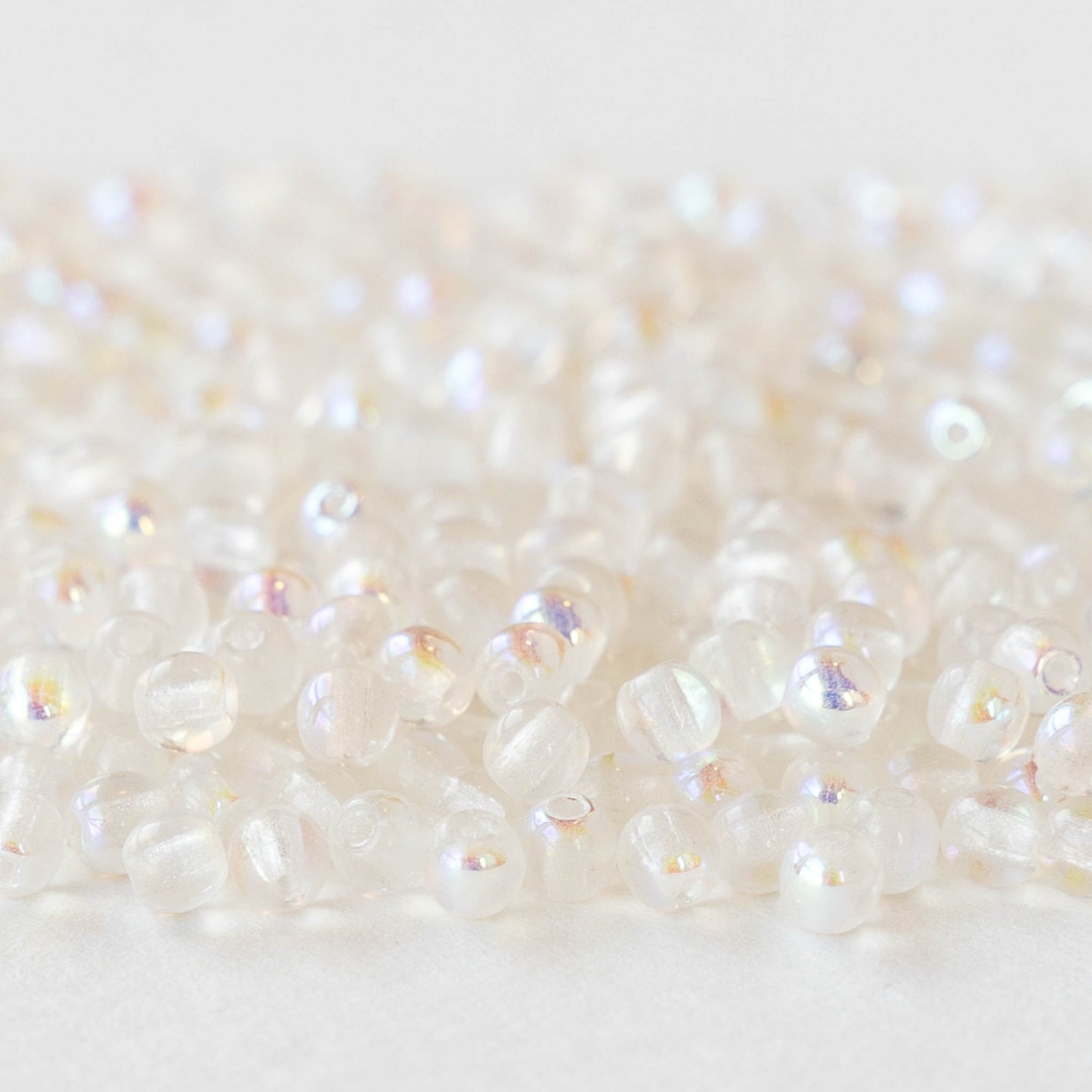 3mm Round Glass Beads - Crystal AB - 100 beads