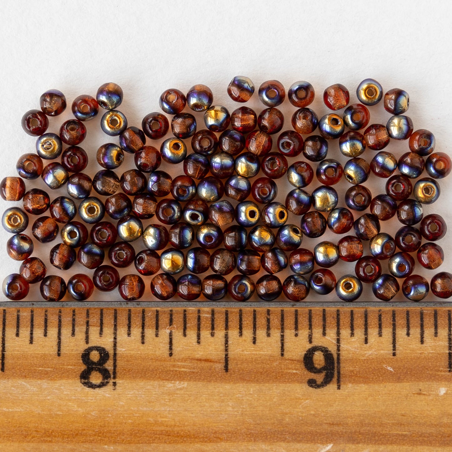 3mm Round Glass Beads - Transparent Dark Amber Metallic - 120 beads