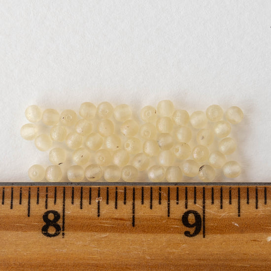 3mm Round Glass Beads - Etched Champagne - 50 Beads