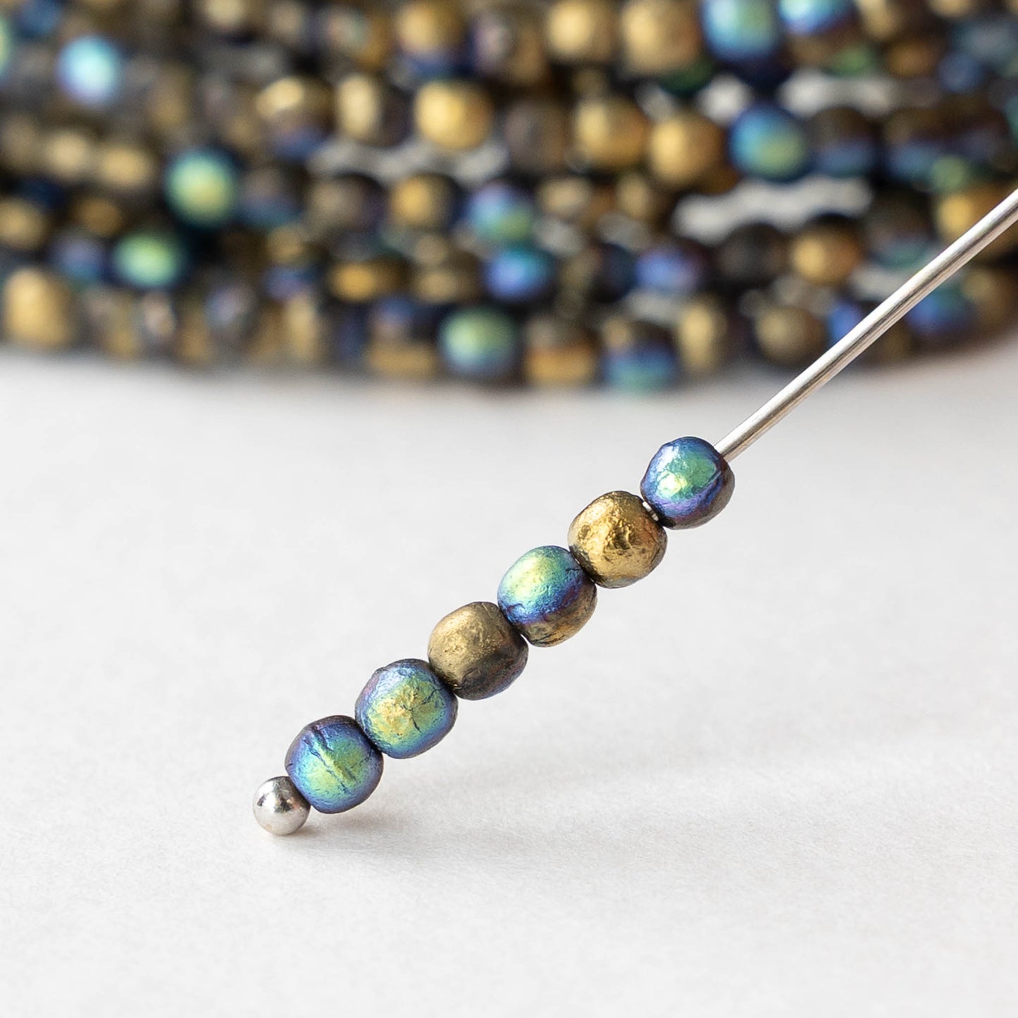 3mm Round Glass Beads - Etched Gold AB - 50 beads