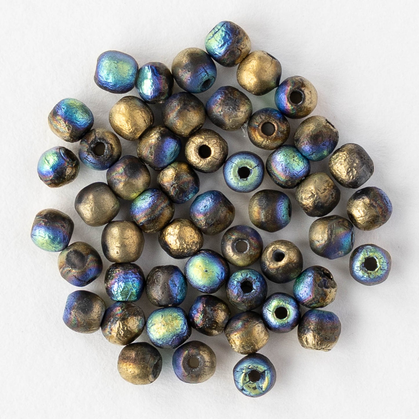 3mm Round Glass Beads - Etched Gold AB - 50 beads